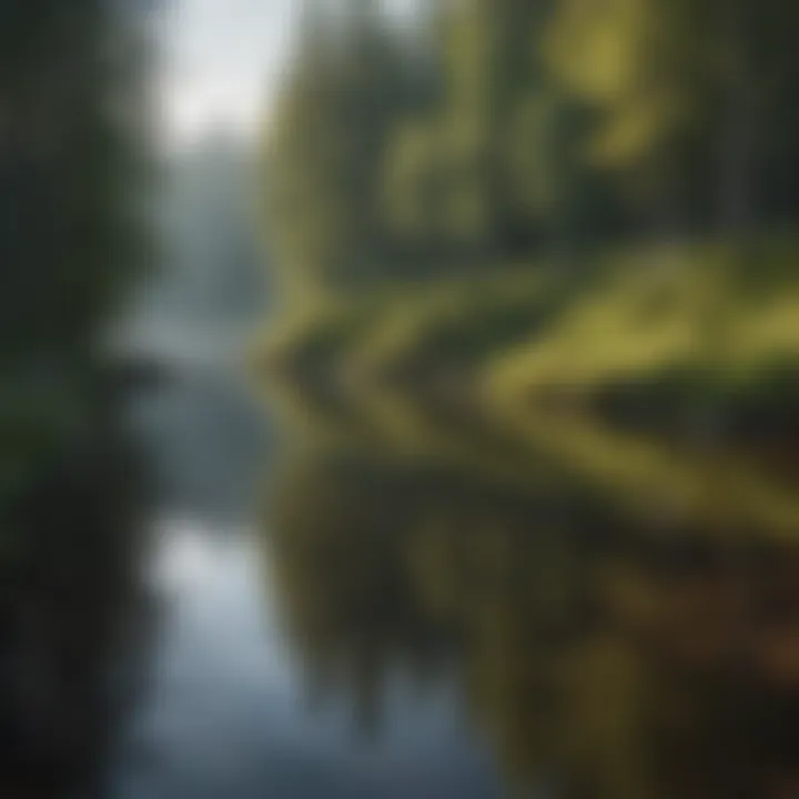 Serene lake reflecting the surrounding landscape