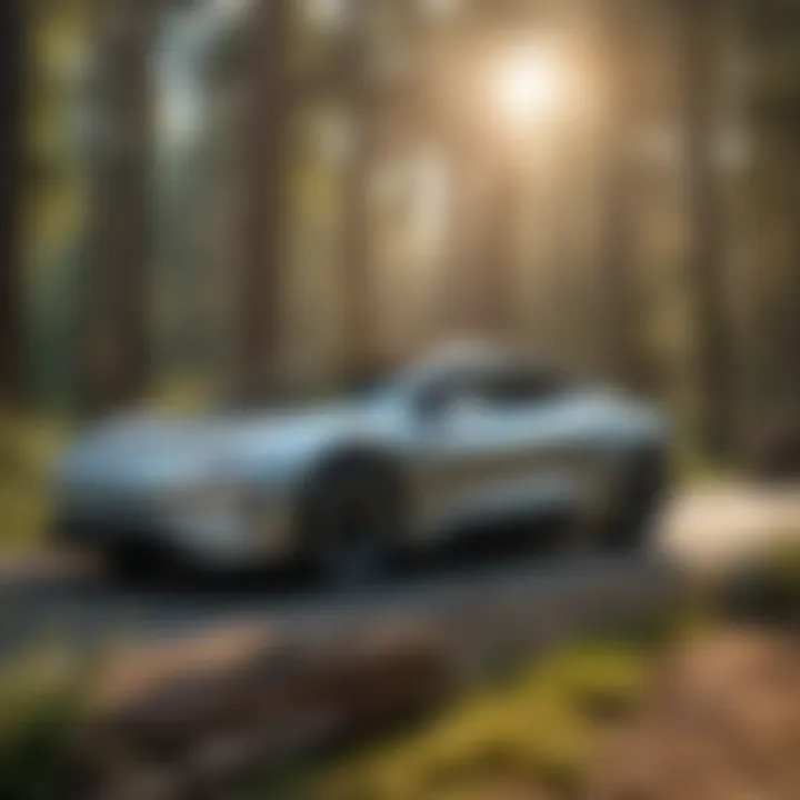 Electric vehicle connected to a solar charger in nature