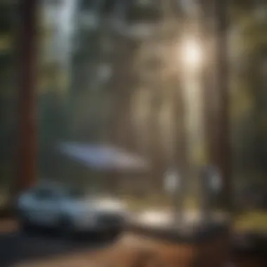 A scenic view of a solar charging station in a sustainable environment