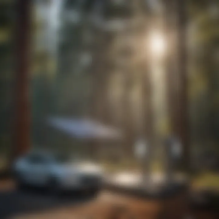 A scenic view of a solar charging station in a sustainable environment