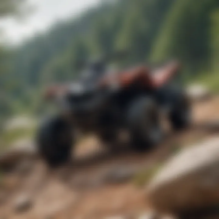ATV on Rocky Terrain All-terrain vehicle navigating rocky terrain in a picturesque setting