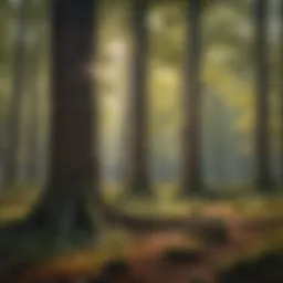 A serene forest landscape showcasing diverse tree species