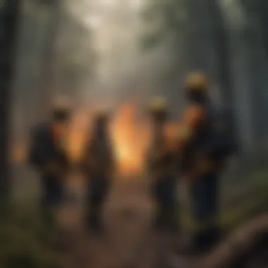 Collaborative Firefighting Team Planning Diverse team of firefighters strategizing