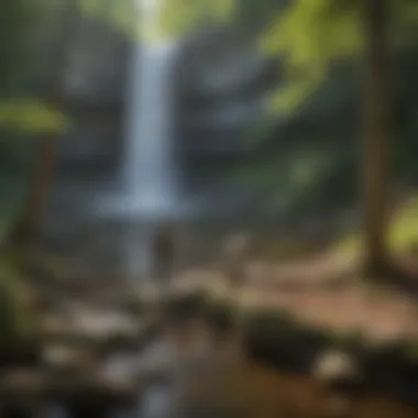 Park ranger assisting visitors near picturesque waterfall in Connecticut