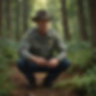 Park ranger examining plant species in forest