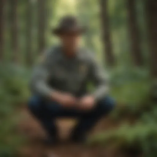 Park ranger examining plant species in forest