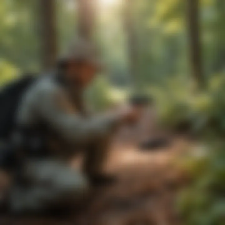 Park ranger conducting wildlife monitoring in Connecticut nature reserve