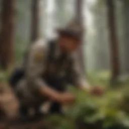 Park ranger examining plant species in California forest