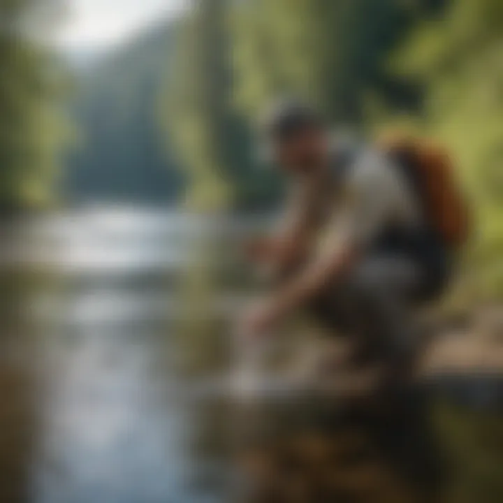 Park ranger conducting water quality test in river