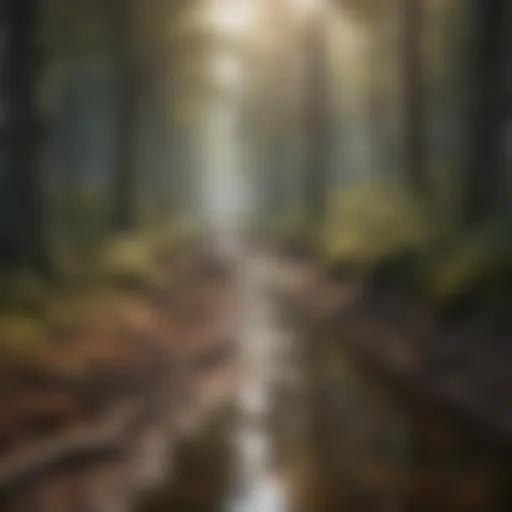 A detailed illustration of path drainage systems integrated into a forest landscape