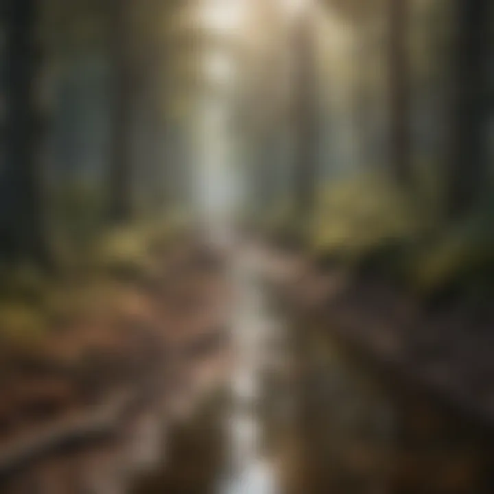 A detailed illustration of path drainage systems integrated into a forest landscape