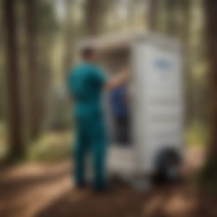 Sanitation Specialist cleaning portable restroom