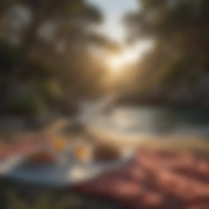 Secluded beach picnic setup at La Jolla Cove