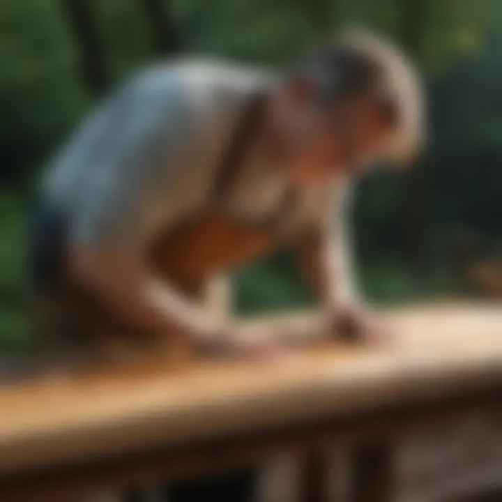 Woodworker applying protective finish to prevent structural stains