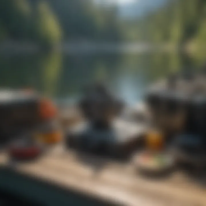 Essential Fishing Gear for Eagle Mountain Lake Adventures Close-up of fishing gear and tackle on a boat