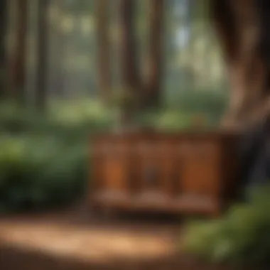 Stained Redwood Furniture in Nature A serene outdoor setting displaying stained redwood furniture
