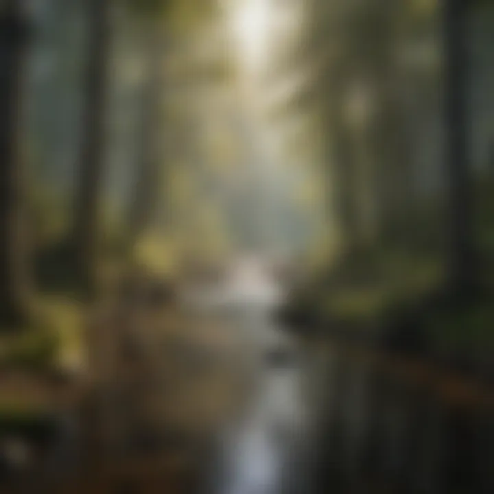 The Serenity of Forest Rivers A tranquil river flowing through a dense forest