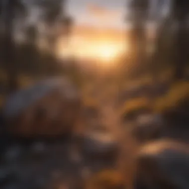 A breathtaking sunset over a remote rockhounding site, emphasizing the beauty of nature and exploration.