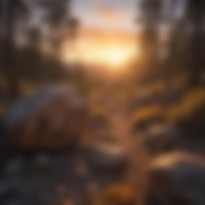 A breathtaking sunset over a remote rockhounding site, emphasizing the beauty of nature and exploration.