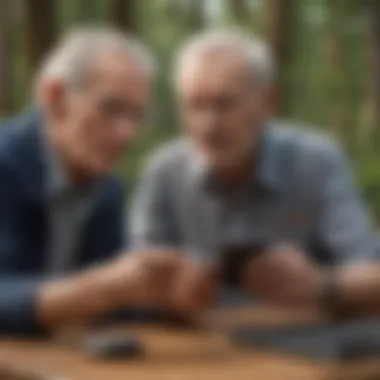 Empowering Seniors Through Tech Support Elderly man receiving assistance with smartphone