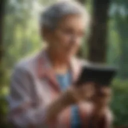 Elderly woman using tablet technology