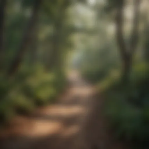 Scenic view of a winding forest trail surrounded by vibrant foliage