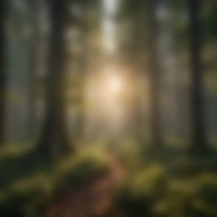 Sunlight filtering through dense forest foliage