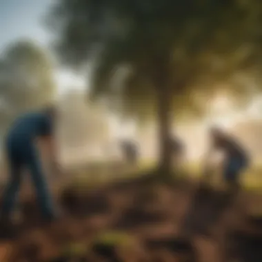 Volunteers planting trees in a community project