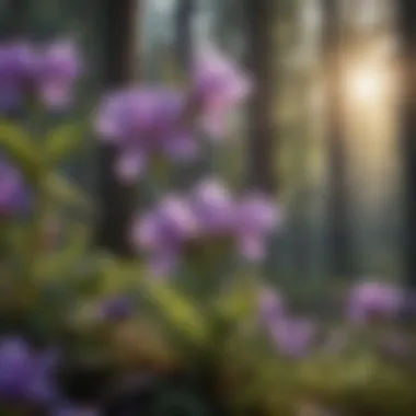 Pollinators interacting with small purple four-petaled flowers