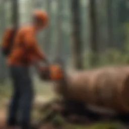A forestry worker using a chainsaw