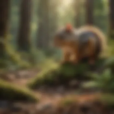 Vibrant Forest Habitat A vibrant forest scene showcasing small mammals like chipmunks and squirrels.