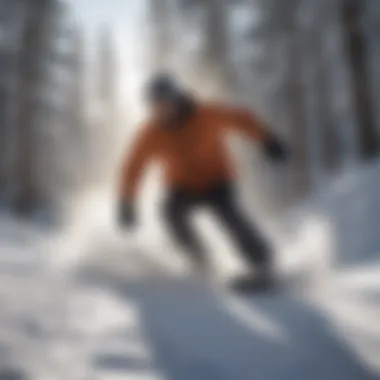 Carving Through Fresh Powder Snowboarder carving through fresh powder on a secluded trail