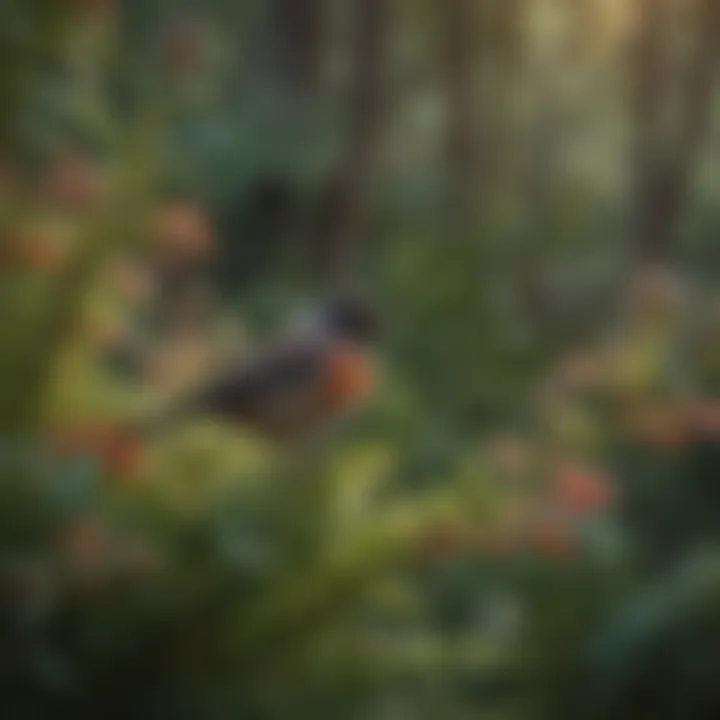 Native Plants Supporting Songbird Biodiversity A close-up of flowering plants that provide food sources for songbirds, enhancing biodiversity.