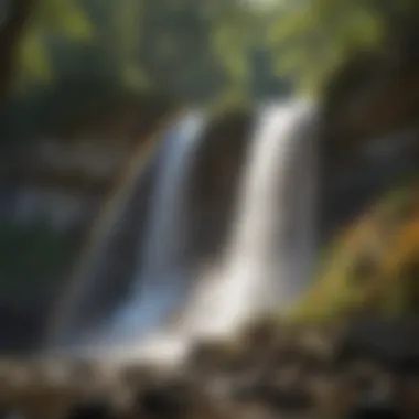 Rainbow forming in the spray of a cascading waterfall