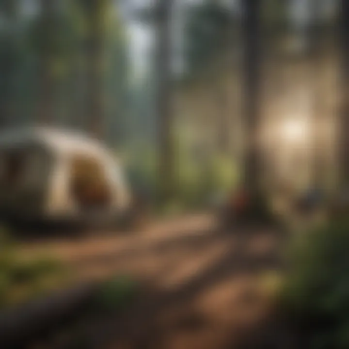 Campers enjoying recreational activities in a forest setting
