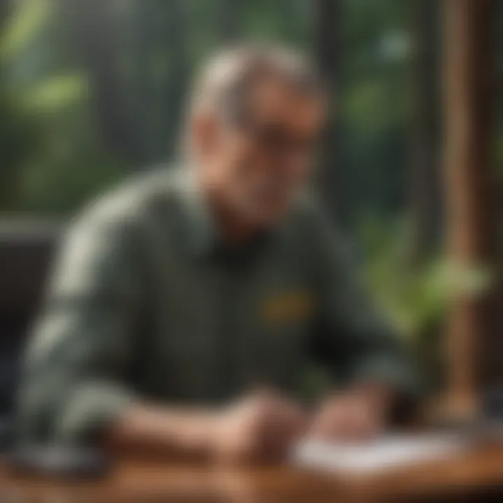 A job seeker reviewing a resume and job listings at a desk.