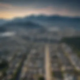Aerial view of Vancouver cityscape with mountains in the background