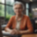 Elderly woman in a modern office setting