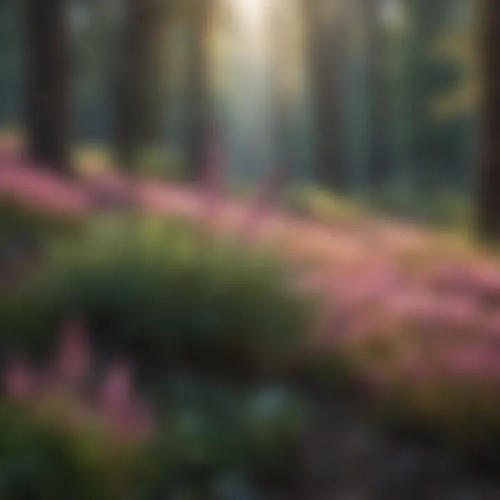 A serene forest ecosystem where Apex Pink Meadow Sage thrives