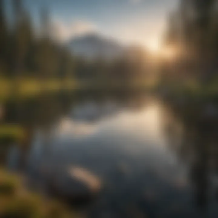 View of a serene lake framed by mountains on a hiking trail in Bend