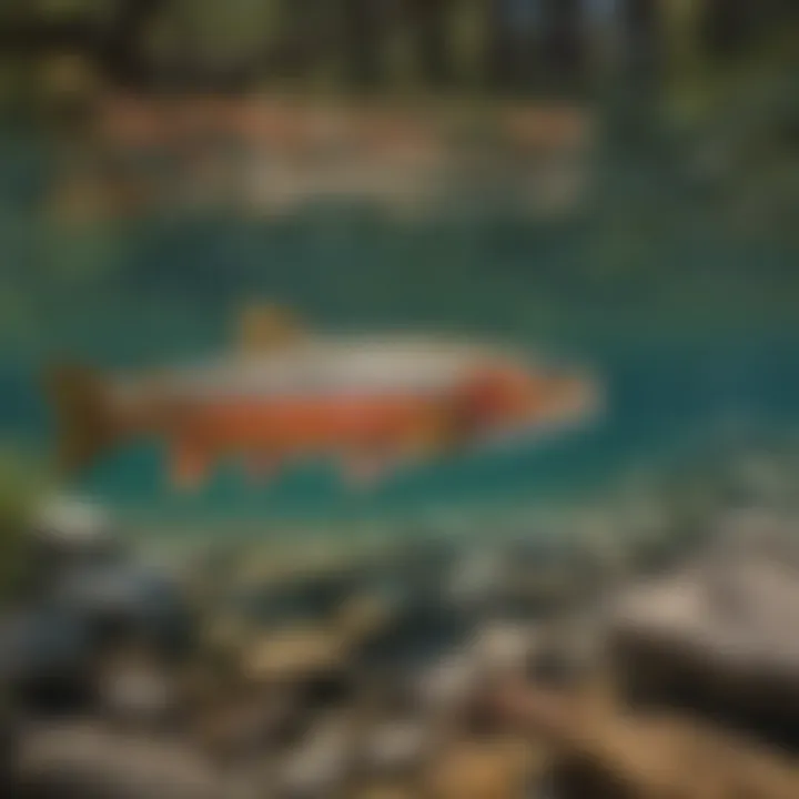 A close-up of colorful trout swimming in clear waters, highlighting species diversity