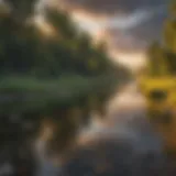 A serene view of the Bighorn River at sunrise, showcasing its tranquil waters