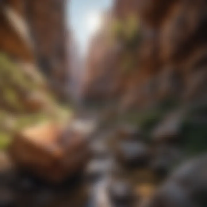 A close-up of unique geological formations within a box canyon, revealing its natural history