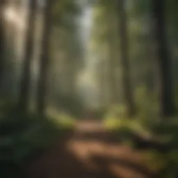 A serene landscape of a dense forest with sunlight filtering through the trees, symbolizing the natural habitat of wildlife.