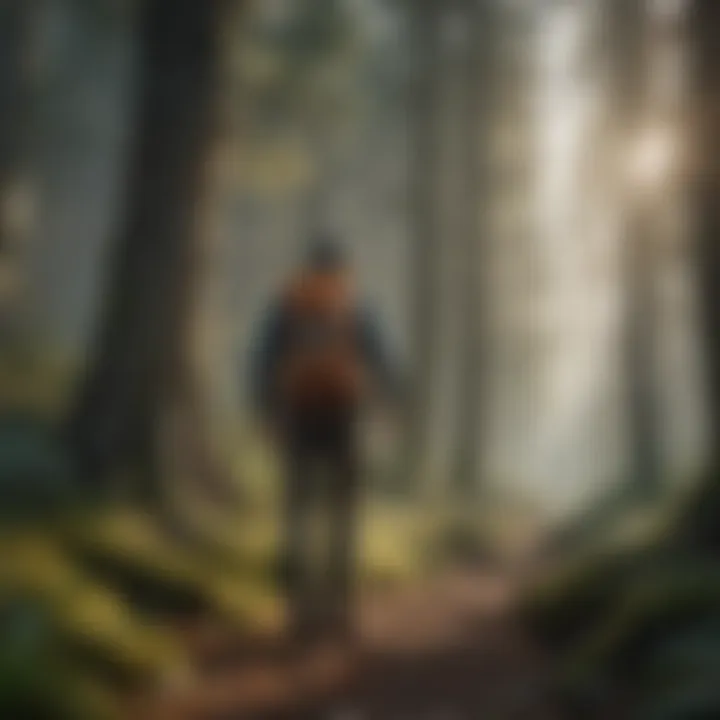 Hiker with a backpack gazing at a scenic landscape