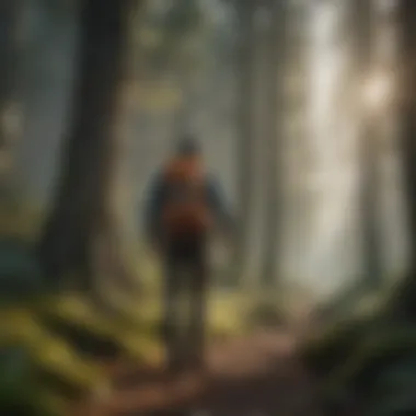 Hiker in Scenic Landscape Hiker with a backpack gazing at a scenic landscape