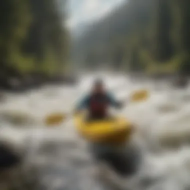 A kayaker navigating through turbulent waters of a whitewater river