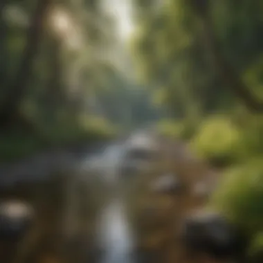 Lush vegetation along the banks of a vibrant whitewater river