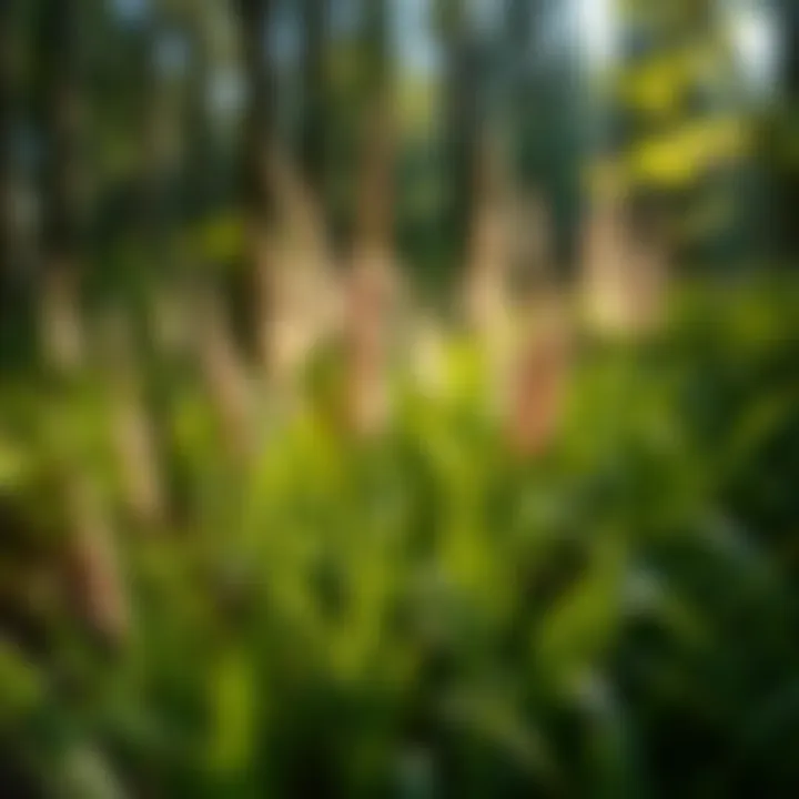 Diverse forest ecosystem illustrating Johnsongrass interaction with wildlife