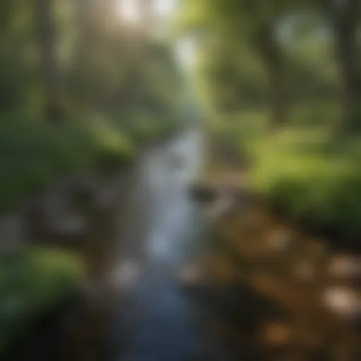 A serene view of Spring Creek showcasing its lush banks and flowing waters